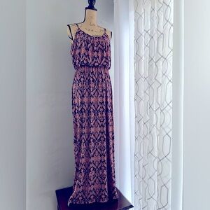 Love Ryan Spaghetti Strap Maxi Dress Navy Coral Boho Size XL